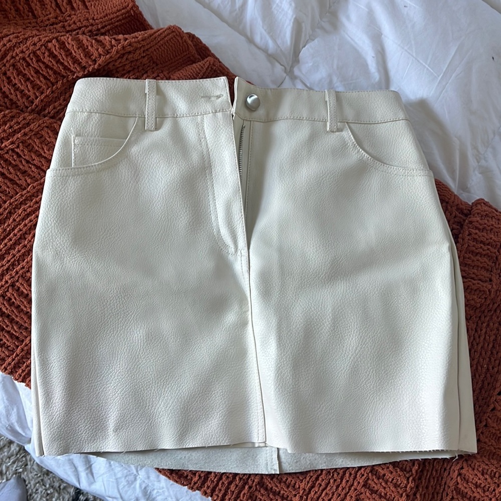 Cream Pleather Skirt